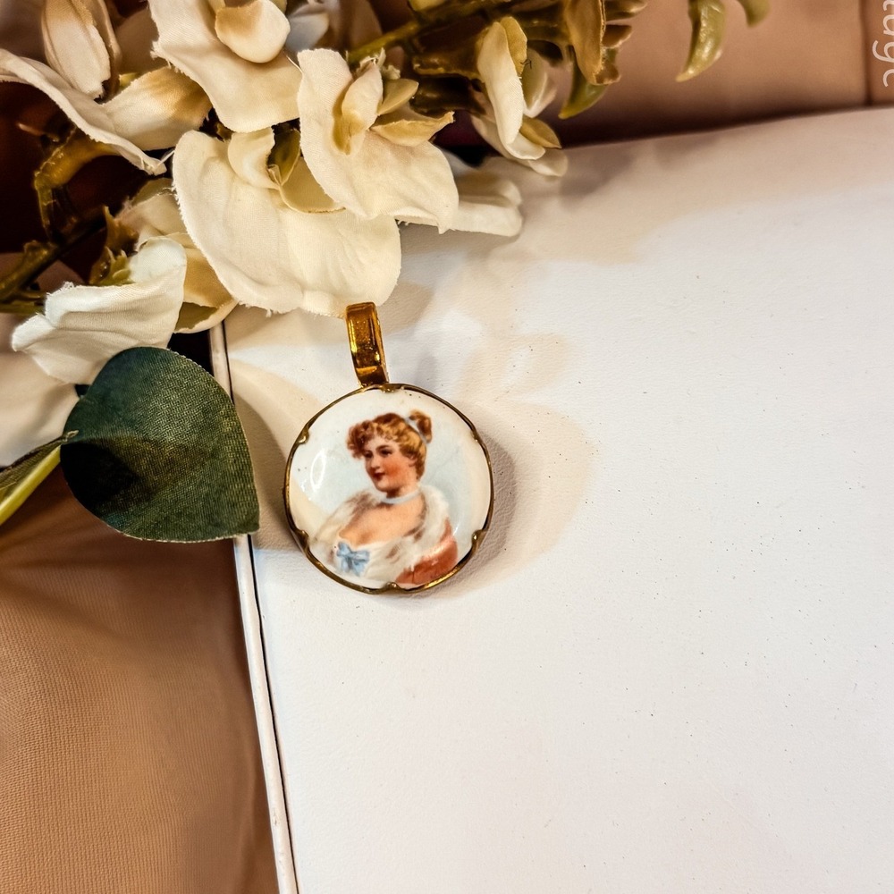 Antique Hand Painted Porcelain Portrait Pendant